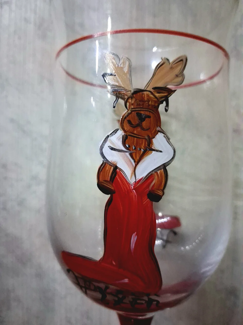 Set of 4 Hand Painted Christmas Reindeer Wine Goblets Glasses Styrofoam Box